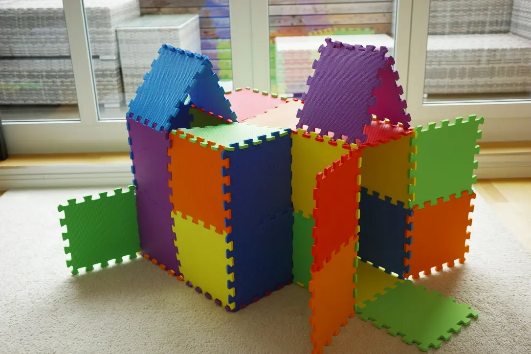 Castle made of colorful puzzle mats