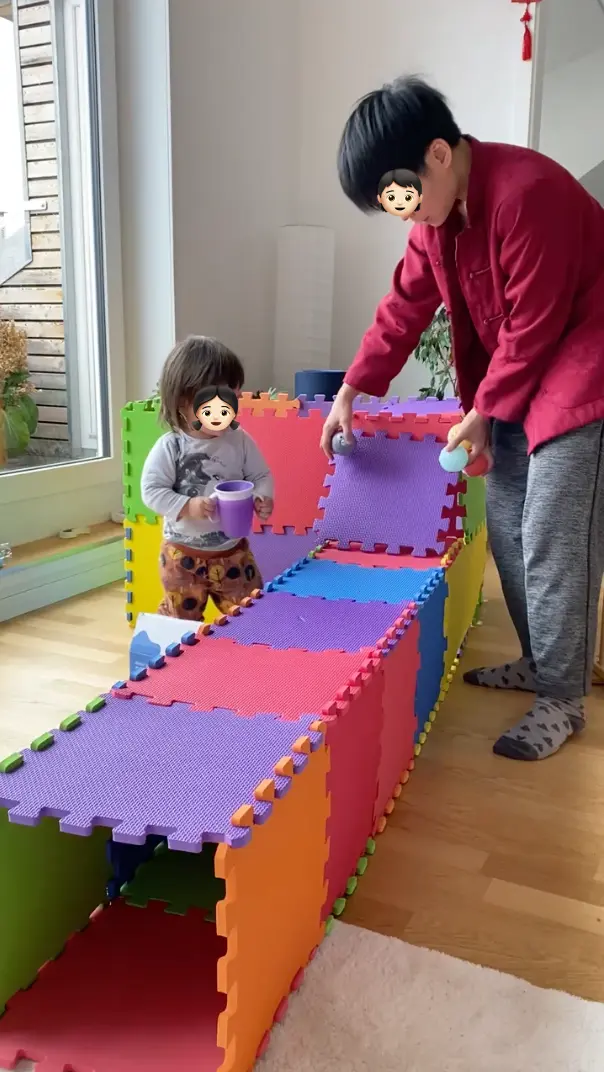 Foam puzzle mat skee-ball game setup